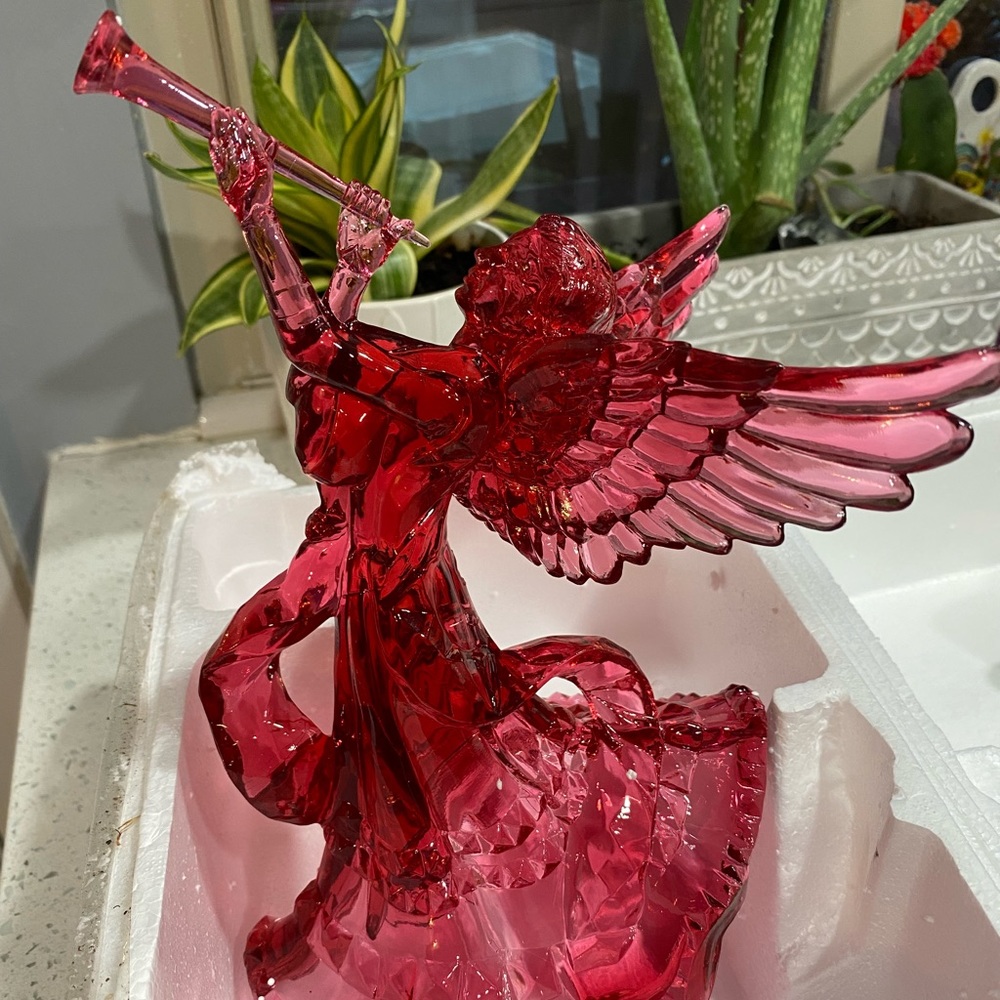 Lucite Angel with Clarinet Tree Topper Red Radiant Christmas 9 1/4"H Vintage